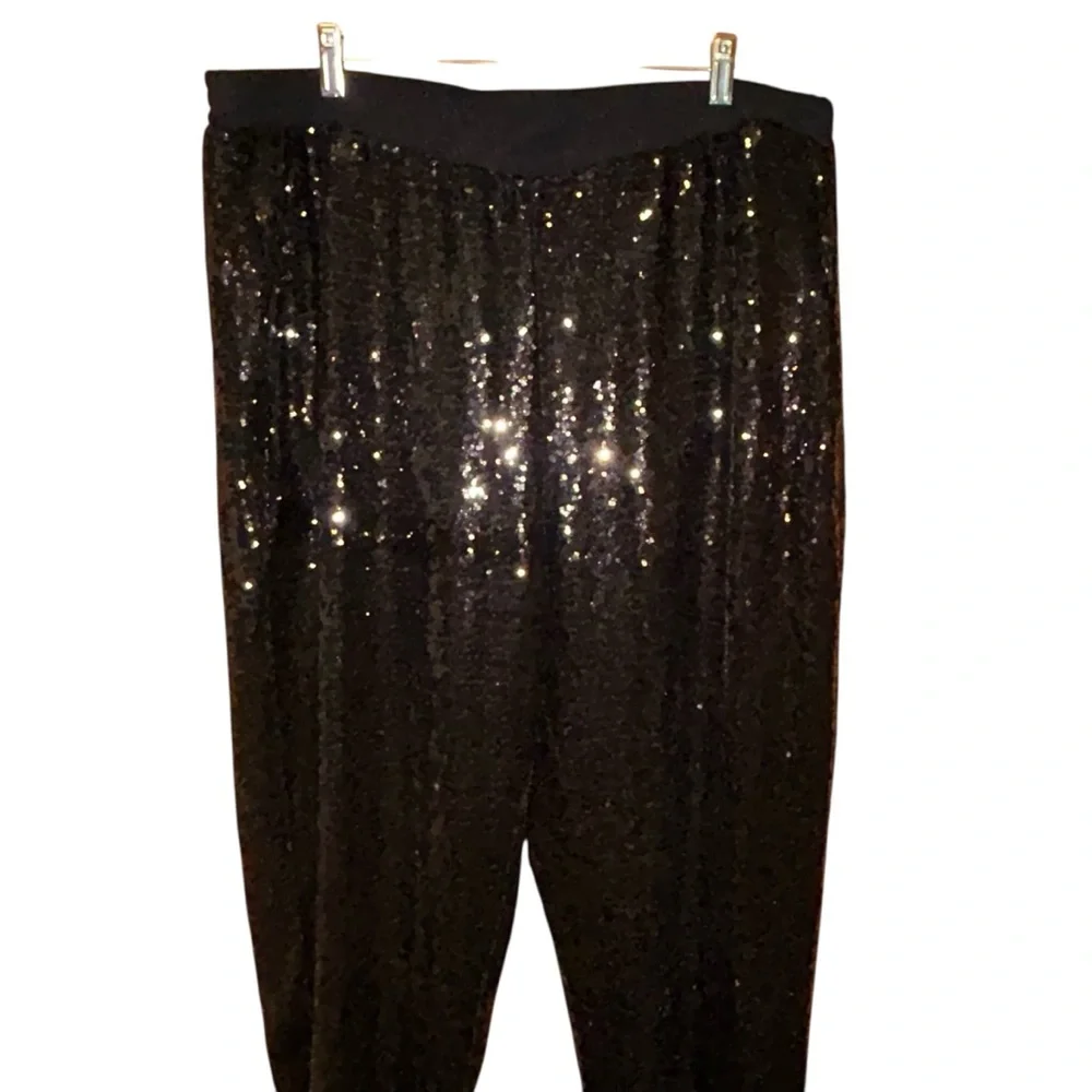 Eloquii Elements Womens Black Sequin Pants Sz 20 High Rise Party Evening Tapered